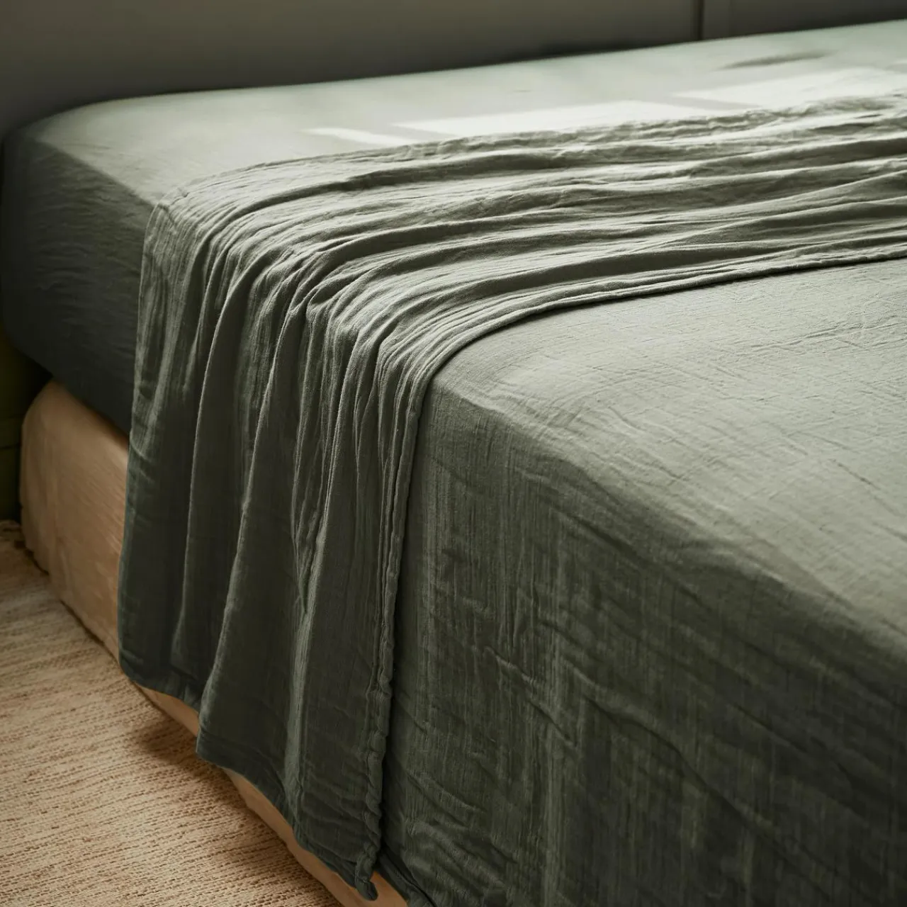 EMINZA Drap plat gaze de coton (270 x 300 cm) Gaïa Vert romarin Best