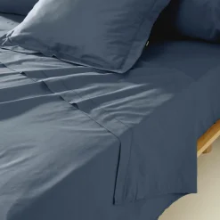 EMINZA Drap plat percale de coton (270 x 300 cm) Cali Bleu marine Discount