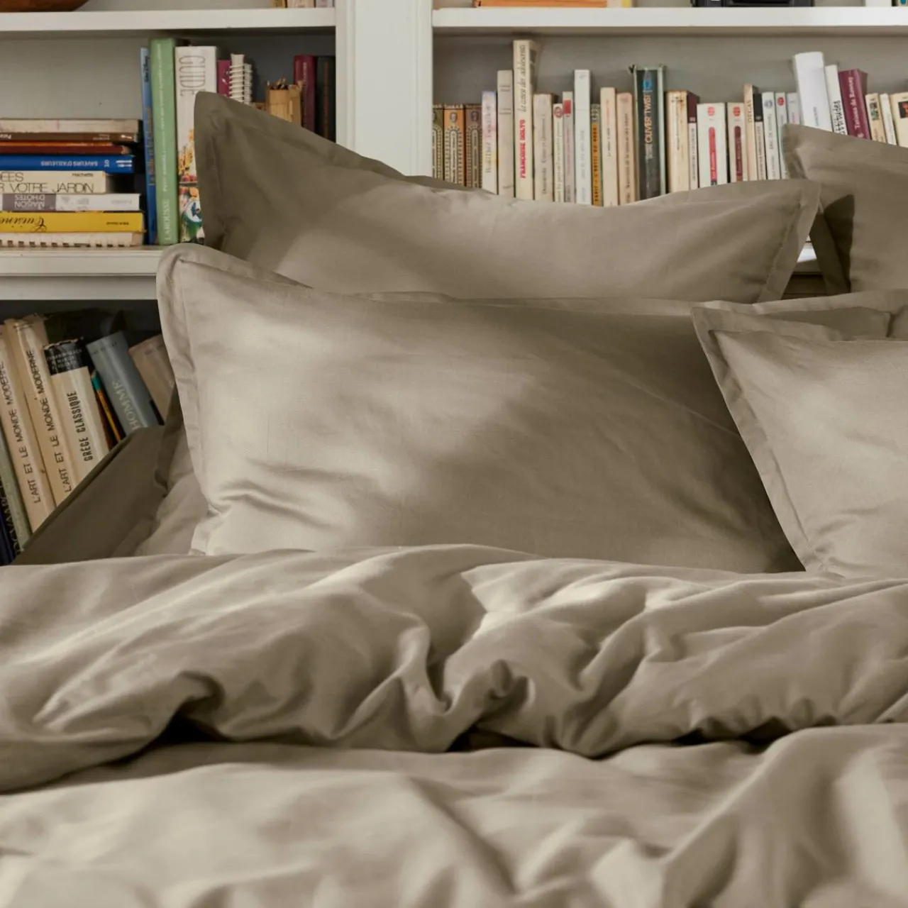 EMINZA Drap plat percale de coton (180 x 290 cm) Cali Taupe