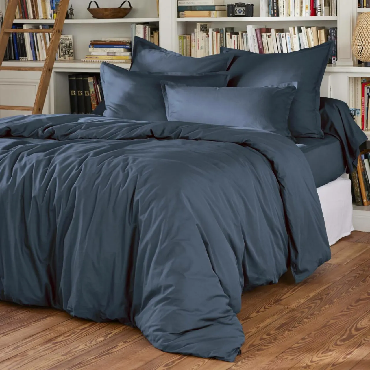 EMINZA Drap plat percale de coton (180 x 290 cm) Cali Bleu marine