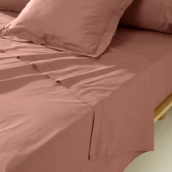 EMINZA Drap plat percale de coton (180 x 290 cm) Cali Bois de rose Rose clair Outlet