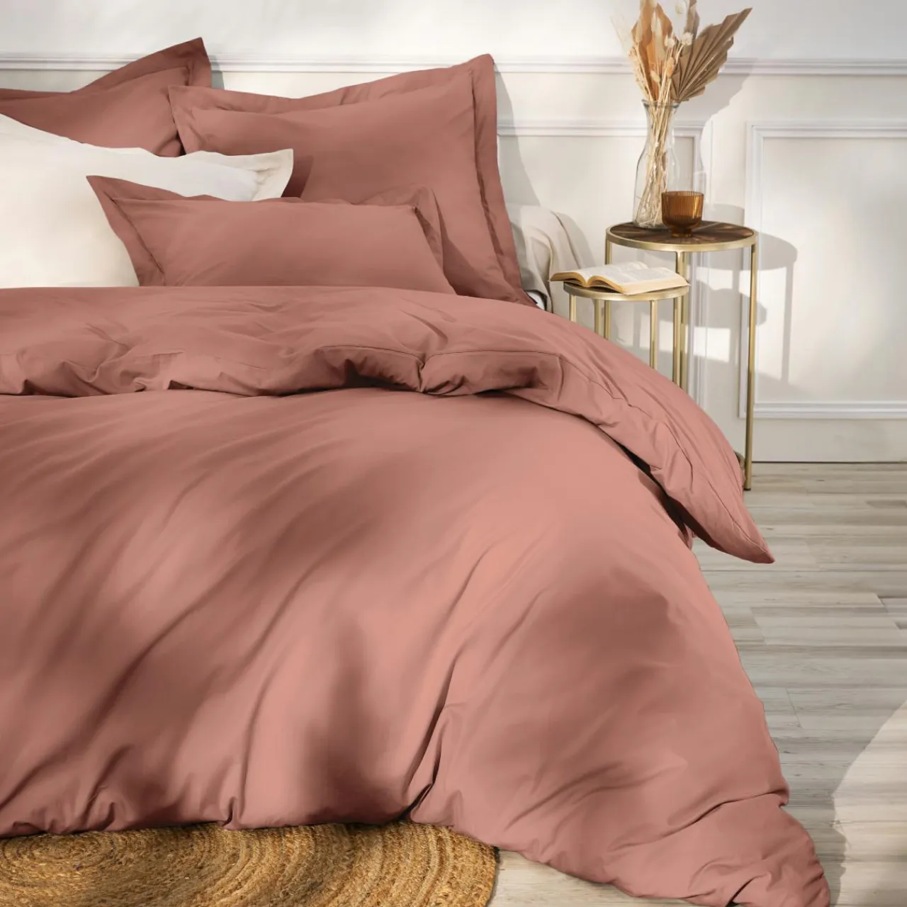 EMINZA Drap plat percale de coton (180 x 290 cm) Cali Bois de rose Rose clair Outlet