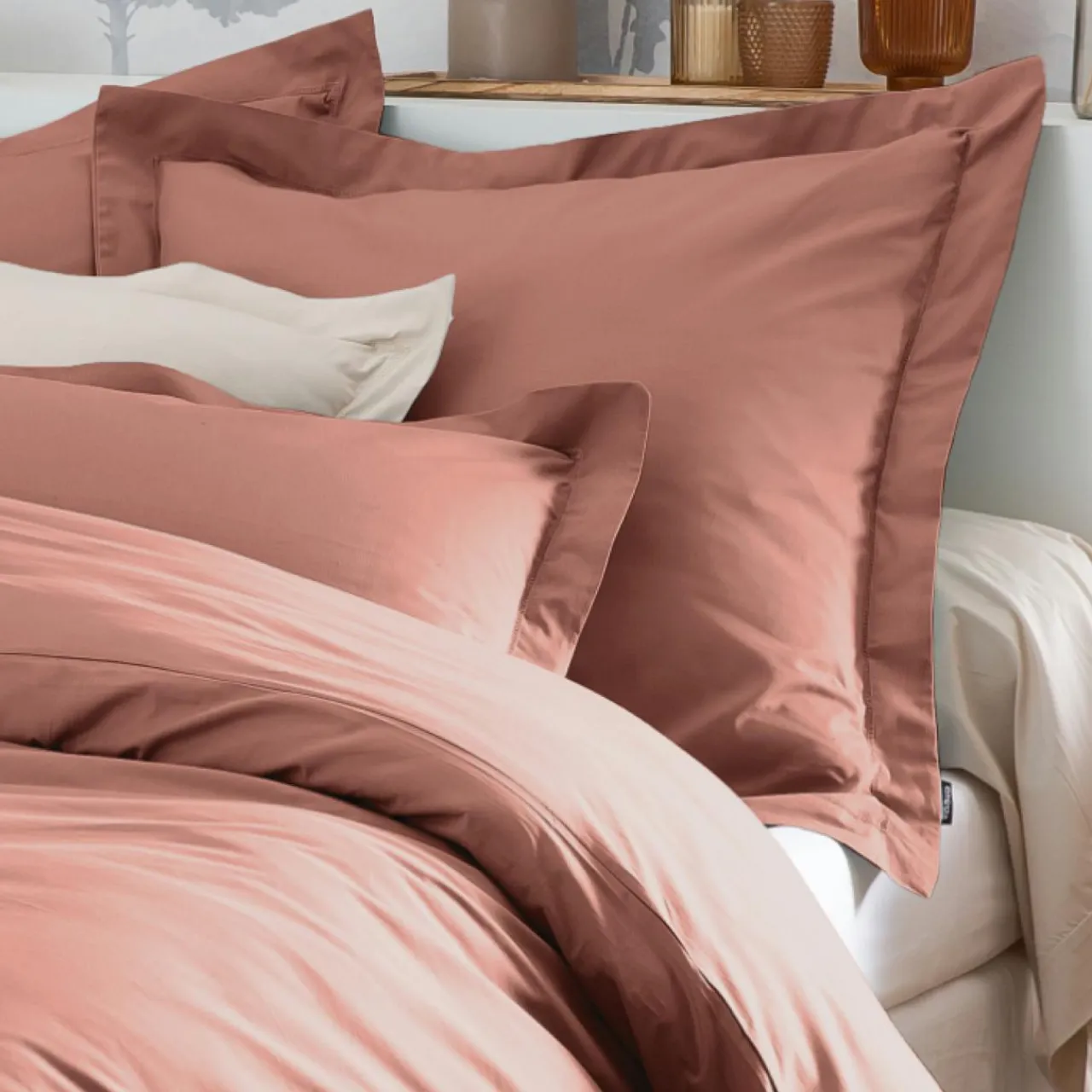 EMINZA Drap plat percale de coton (180 x 290 cm) Cali Bois de rose Rose clair Outlet