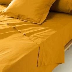 EMINZA Drap plat percale de coton (180 x 290 cm) Cali Jaune moutarde Clearance