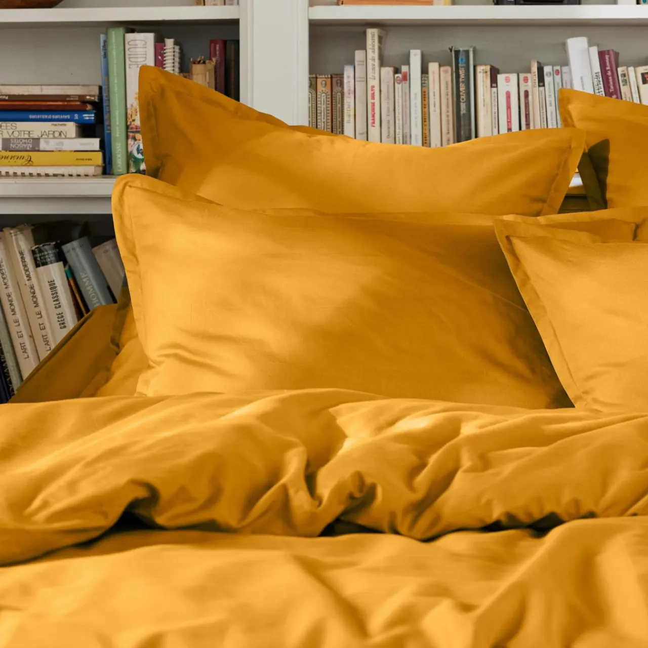 EMINZA Drap plat percale de coton (180 x 290 cm) Cali Jaune moutarde Clearance