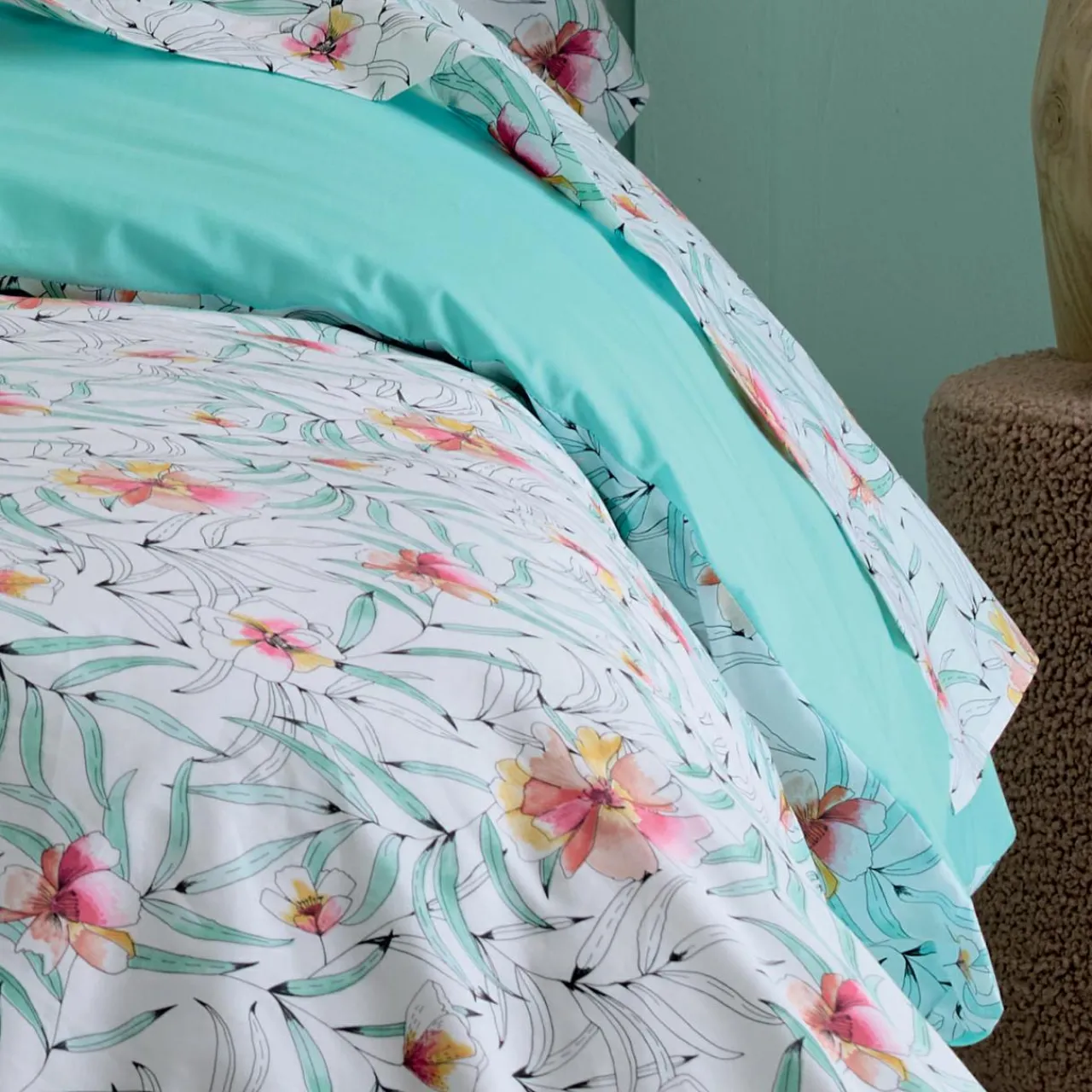 TRADI LINGE Drap plat percale de coton (240 x 310 cm) Roxane Multicolore