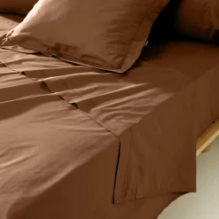 EMINZA Drap plat percale de coton (180 x 290 cm) Cali Marron Chocolat Sale