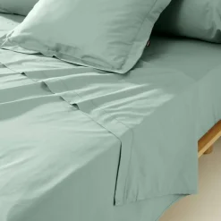 EMINZA Drap plat percale de coton (270 x 300 cm) Cali Vert Eucalyptus Best