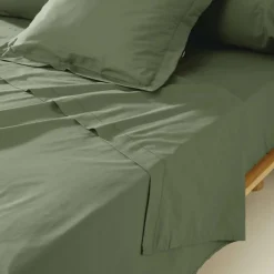 EMINZA Drap plat percale de coton (240 x 300 cm) Cali Vert romarin Hot