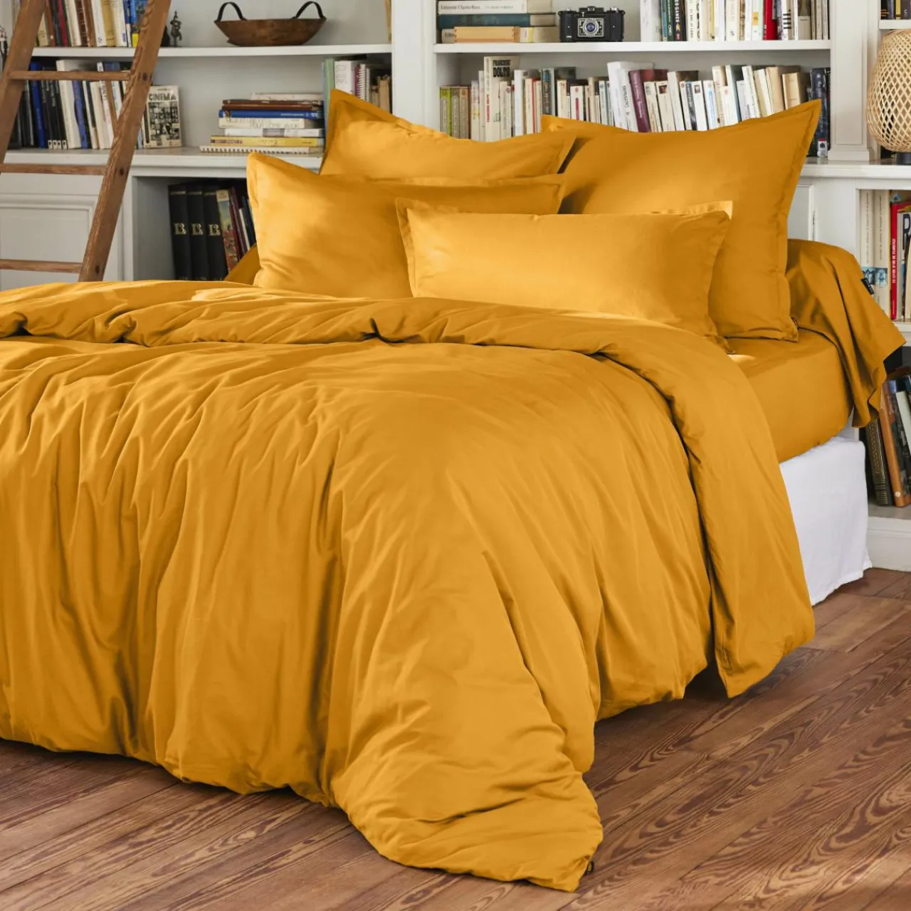 EMINZA Drap plat percale de coton (270 x 300 cm) Cali Jaune moutarde Hot