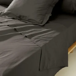 EMINZA Drap plat percale de coton (270 x 300 cm) Cali Gris Anthracite