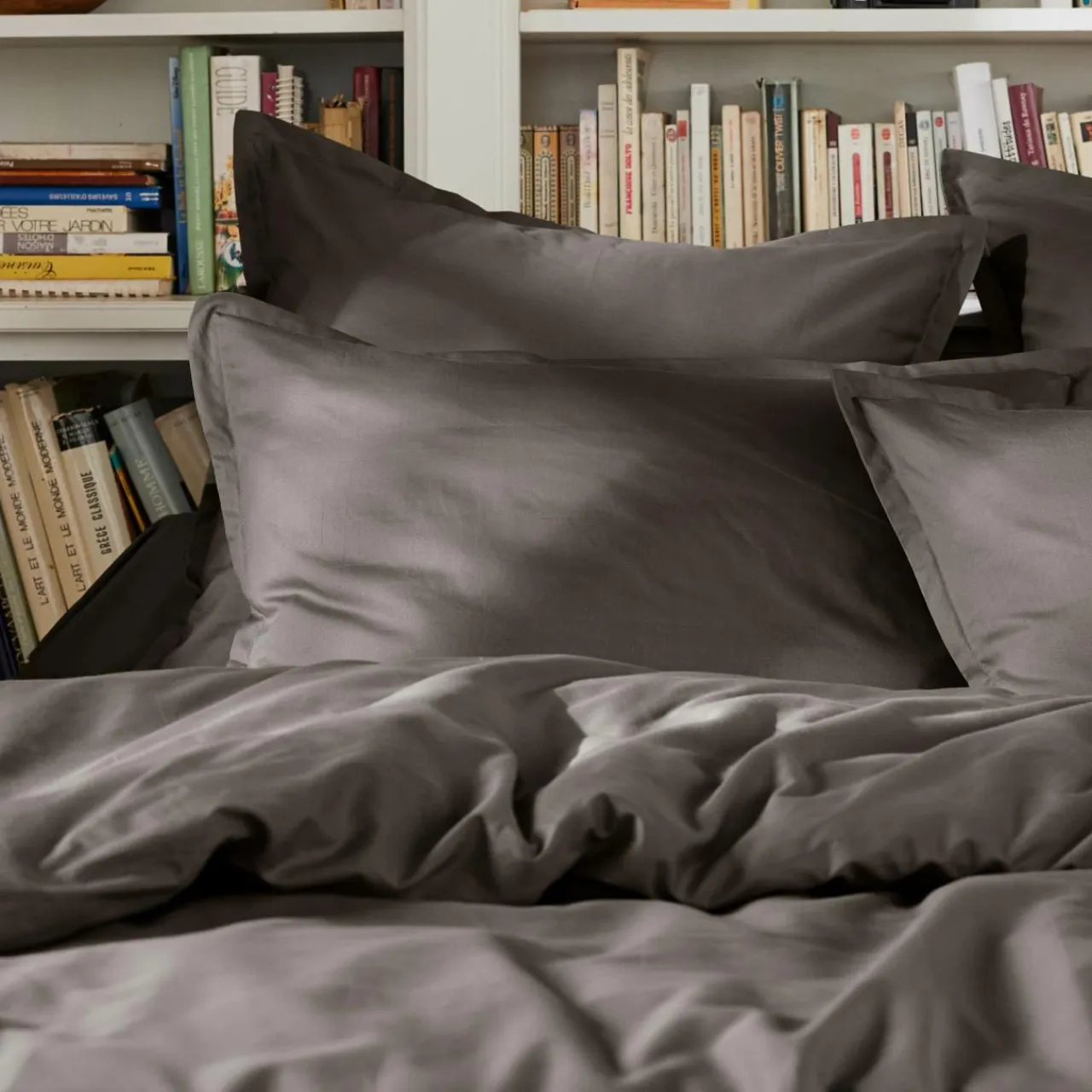 EMINZA Drap plat percale de coton (270 x 300 cm) Cali Gris Anthracite