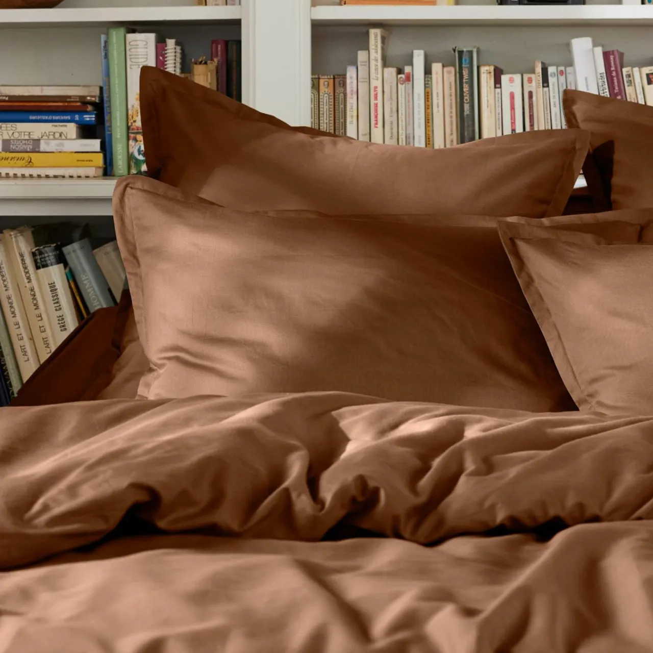 EMINZA Drap plat percale de coton (240 x 300 cm) Cali Marron Chocolat Clearance