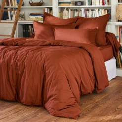 EMINZA Drap plat percale de coton (180 x 290 cm) Cali Terracotta