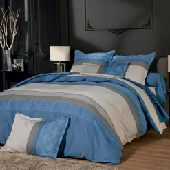 TRADI LINGE Drap plat satin de coton (240 x 310 cm) Tiago Bleu New