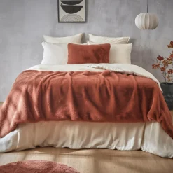 EMINZA Édredon fausse fourrure (90 x 220 cm) Finn Terracotta Discount
