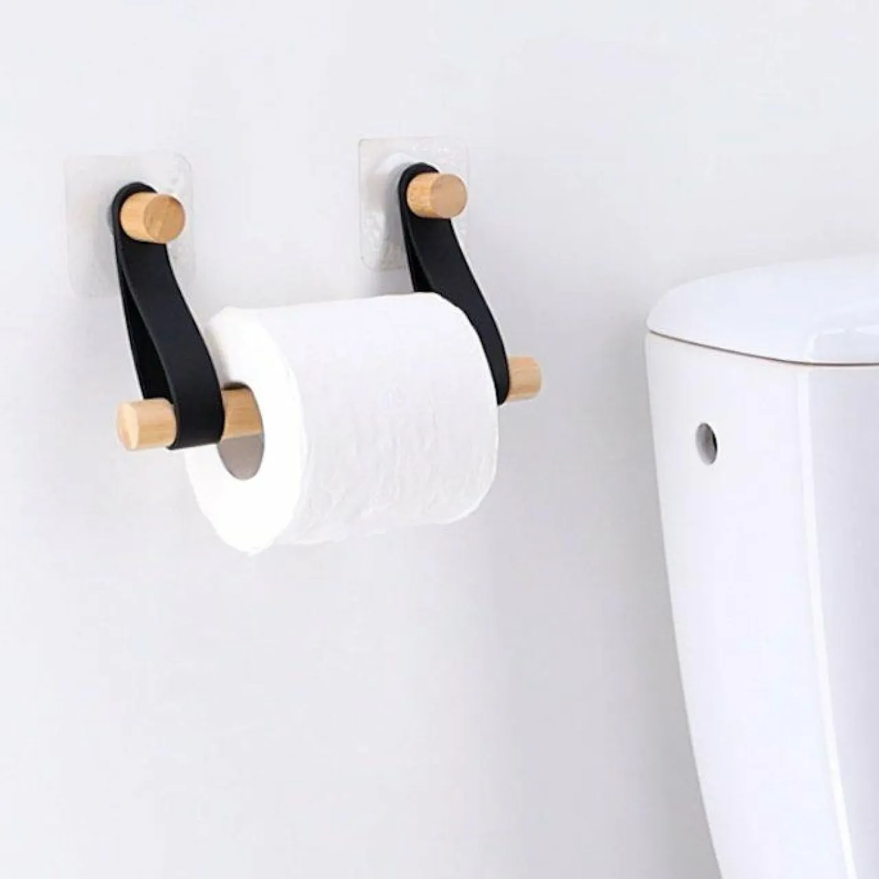 TENDANCE Dérouleur de papier toilette adhésif easy Chic simili cuir Noir