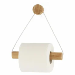 TENDANCE Dérouleur de papier toilette adhésif métal et bambou Easy Chic Blanc Best
