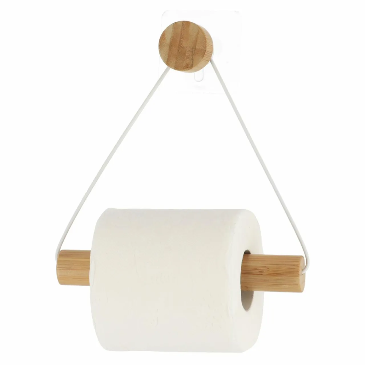 TENDANCE Dérouleur de papier toilette adhésif métal et bambou Easy Chic Blanc Best