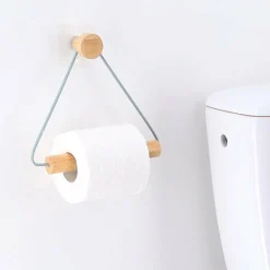 TENDANCE Dérouleur de papier toilette adhésif métal et bambou Easy Chic Blanc Best