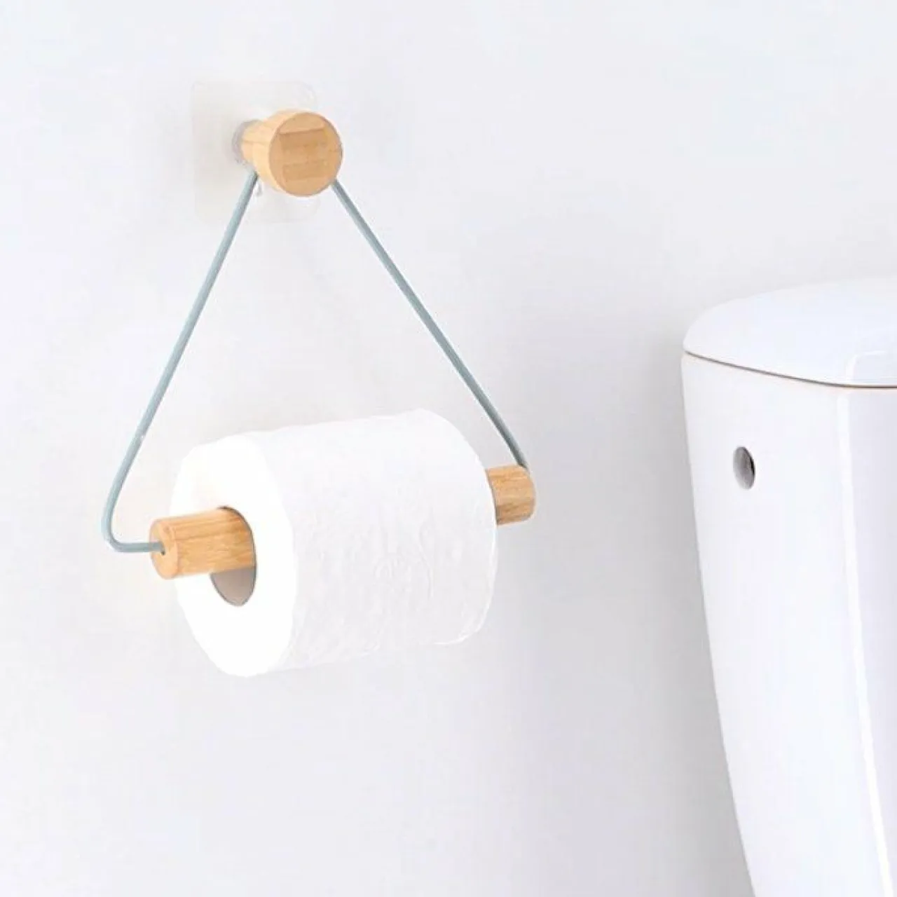 TENDANCE Dérouleur de papier toilette adhésif métal et bambou Easy Chic Blanc Best