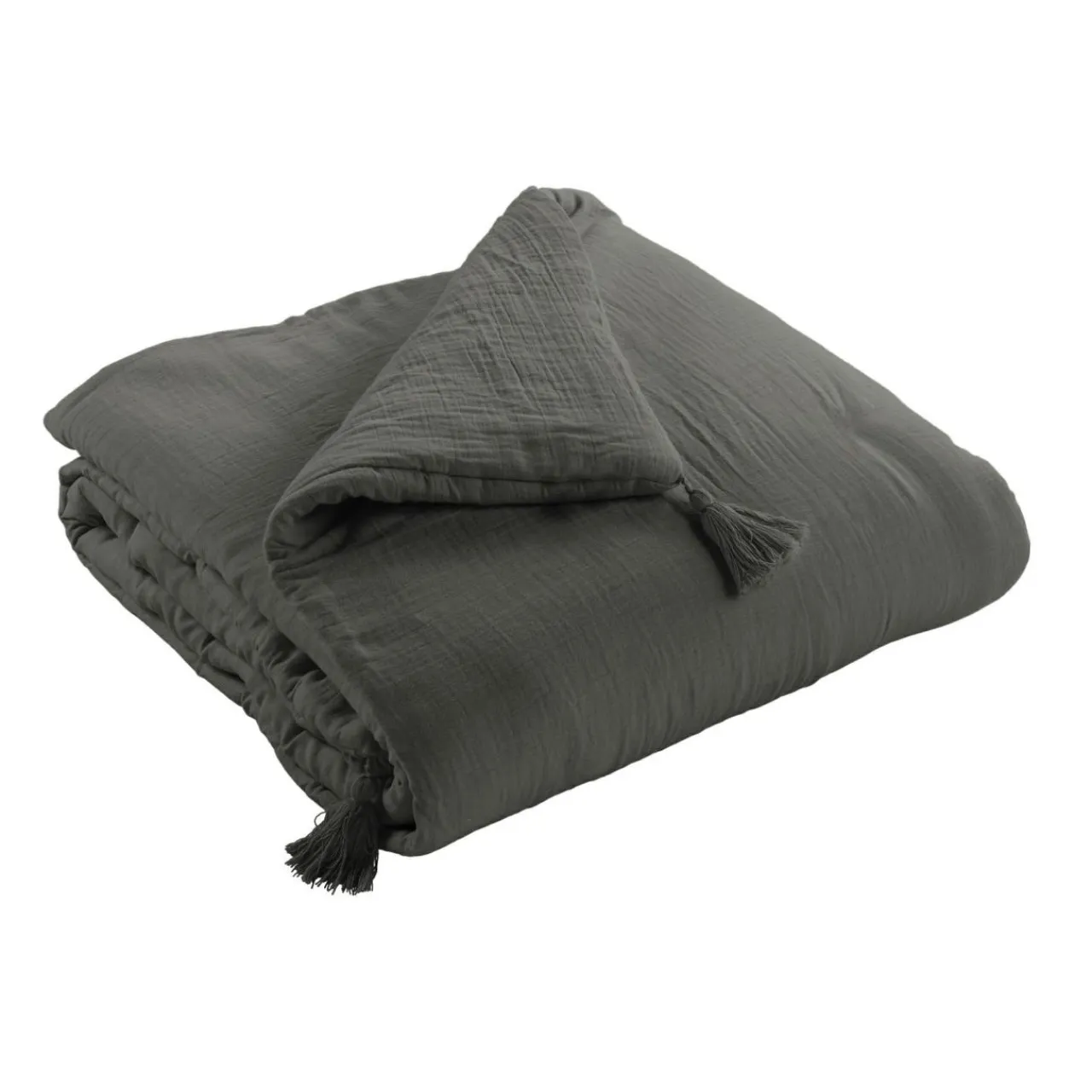 EMINZA Edredon gaze de coton (90 x 200 cm) Gaïa Gris granit Gris foncé Online
