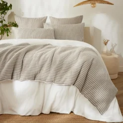 EMINZA Edredon réversible coton texturé et percale (90 x 220 cm) Alice Ecru Discount