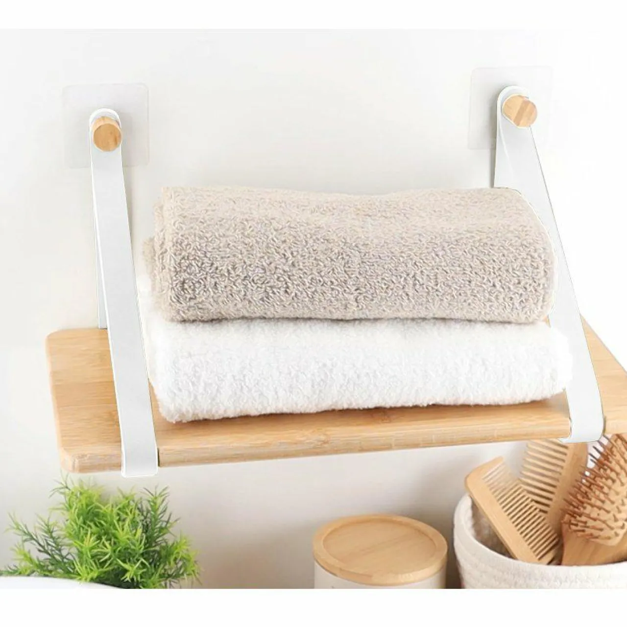 TENDANCE Etagère adhésive bambou (40 x H20 cm) Easy Chic Blanc Best