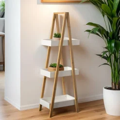 EMINZA Etagère bois et bambou (H84 cm) Pyramide 3 niveaux he Blanc Online