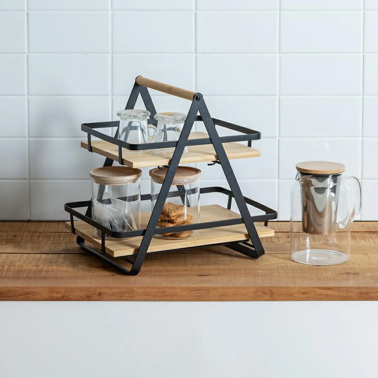 5 Five Simply Smart Etagère cuisine transportable en bois 2 niveaux avec anse (H29 cm) Ordera Noir Discount
