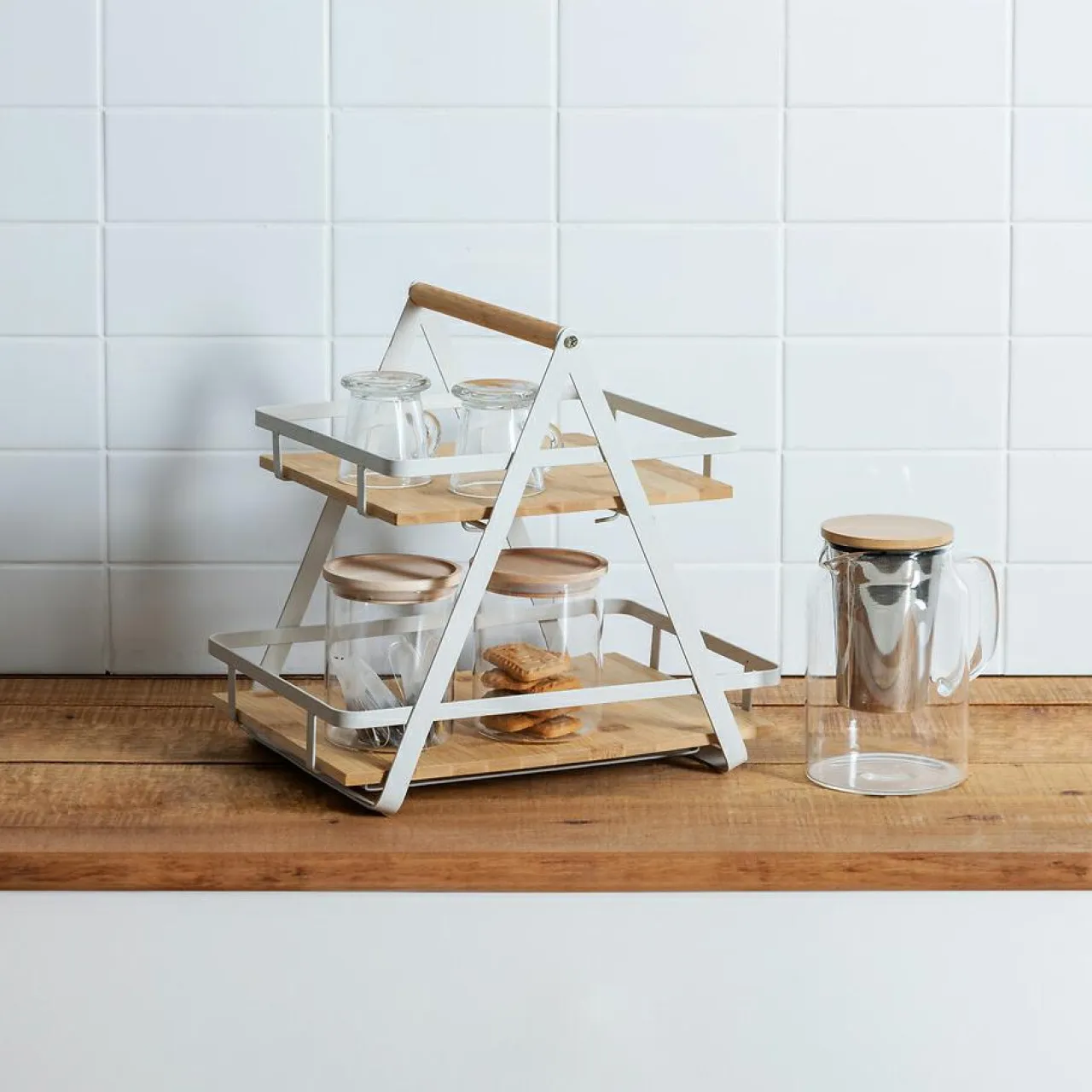 5 Five Simply Smart Etagère cuisine transportable en bois 2 niveaux avec anse (H29 cm) Ordera he Blanc New
