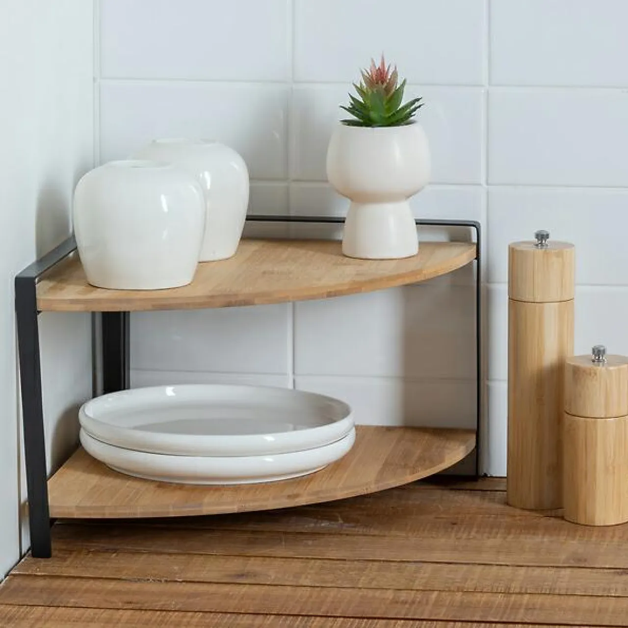5 Five Simply Smart Etagère d'angle bois 2 niveaux (H20,5 cm) Ordera Noir New