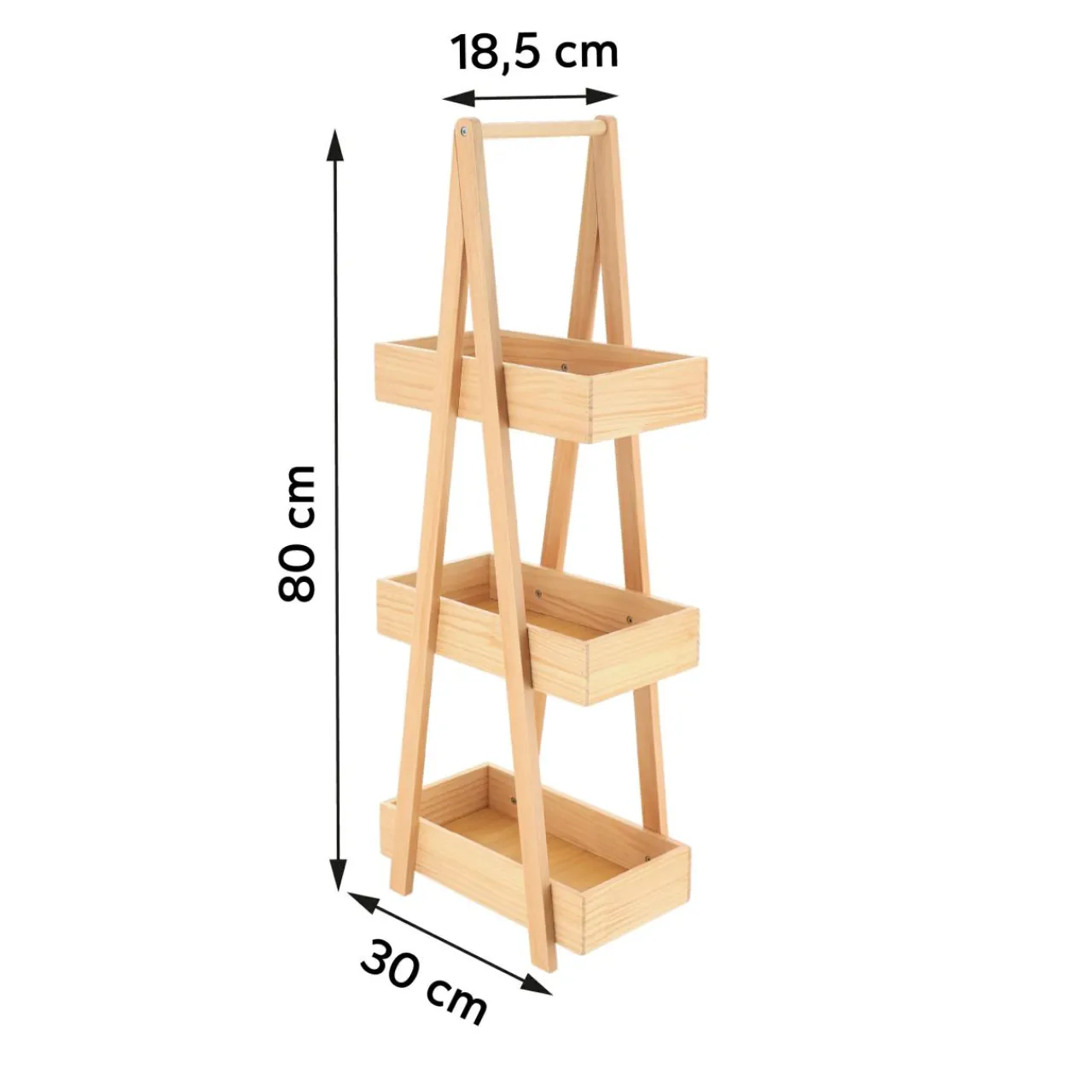 TENDANCE Etagère en bois 3 niveaux (H80 cm) Pyramide Naturel Outlet