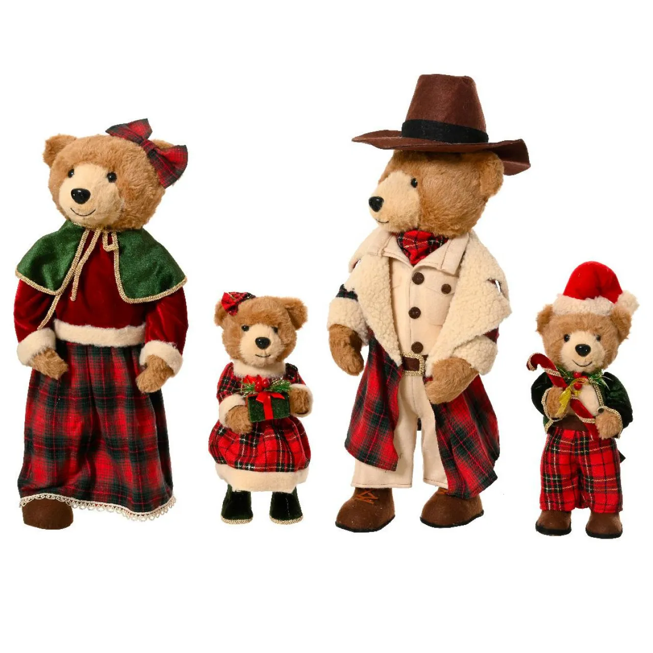 KAEMINGK Famille d'ours déco (H80 cm) Noël d'antan en carreaux Rouge Hot
