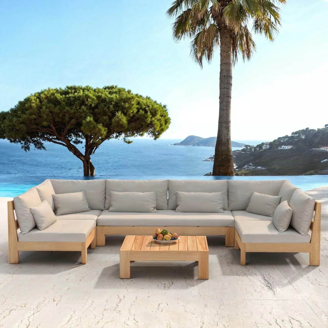 MOBELLIA Fauteuil d'angle de jardin bois d'acacia Bornéo Sable Sale