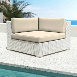 MOBELLIA Fauteuil d'angle de jardin en résine tressée Palma Blanc et beige Tresse Blanc - Beige