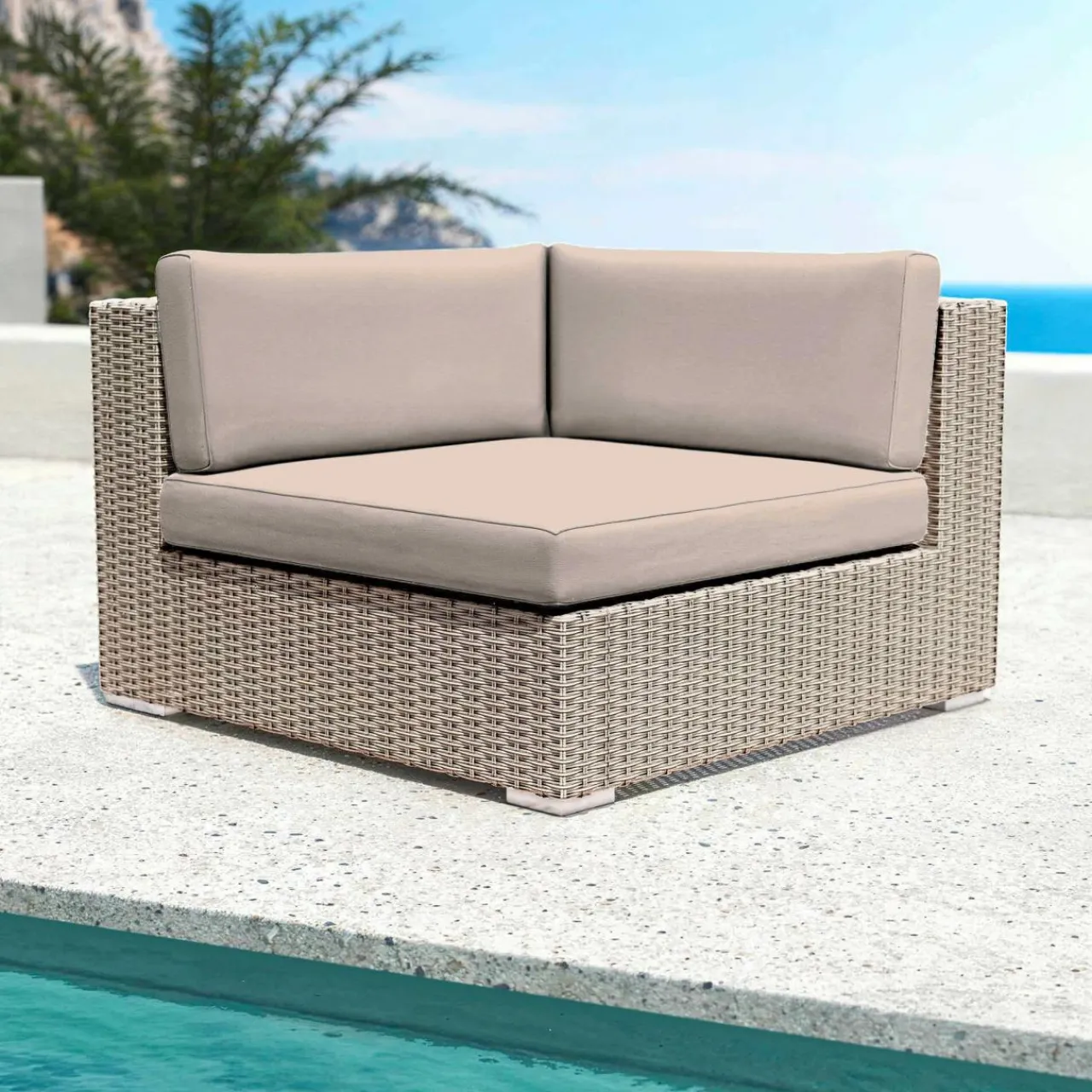 MOBELLIA Fauteuil d'angle de jardin en résine tressée Palma Gris et taupe Tressé Gris - Taupe Discount
