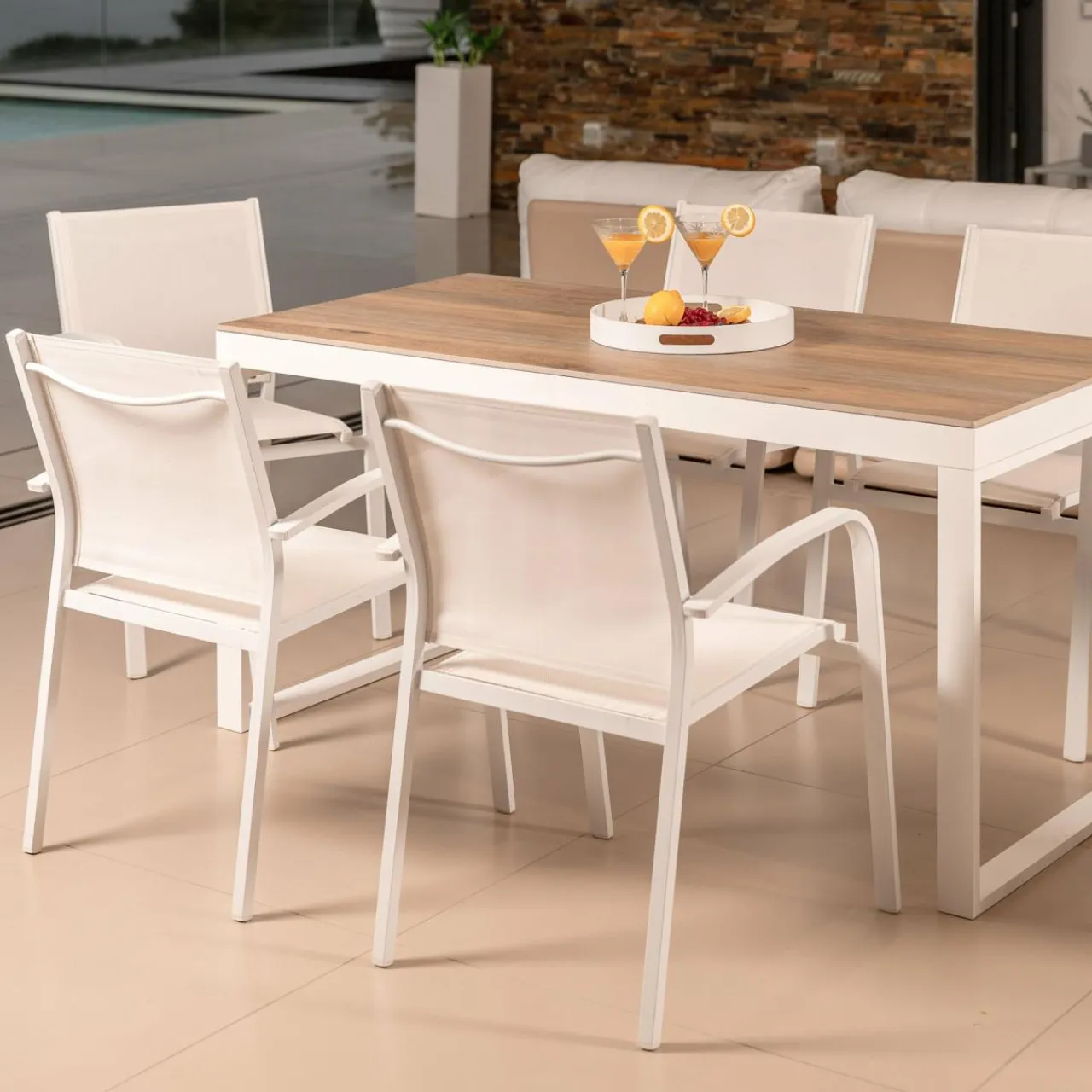 MOBELLIA Fauteuil de jardin aluminium empilable Murano Blanc New