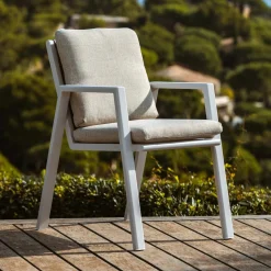 MOBELLIA Fauteuil de jardin aluminium Long Beach cendré Blanc New