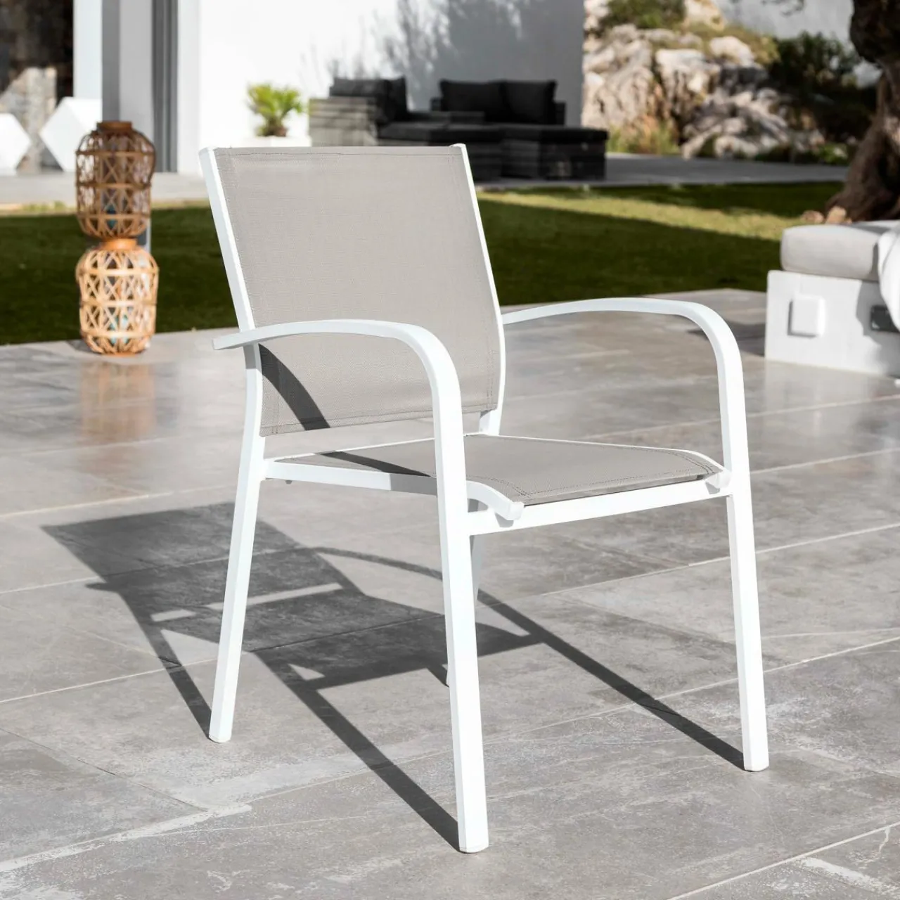 MOBELLIA Fauteuil de jardin aluminium empilable Murano Blanc et taupe Taupe clair Online