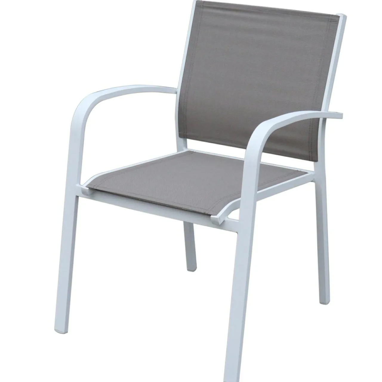 MOBELLIA Fauteuil de jardin aluminium empilable Murano Blanc et taupe Taupe clair Online
