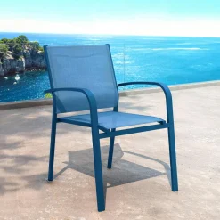 MOBELLIA Fauteuil de jardin aluminium empilable Murano Bleu pétrole Discount