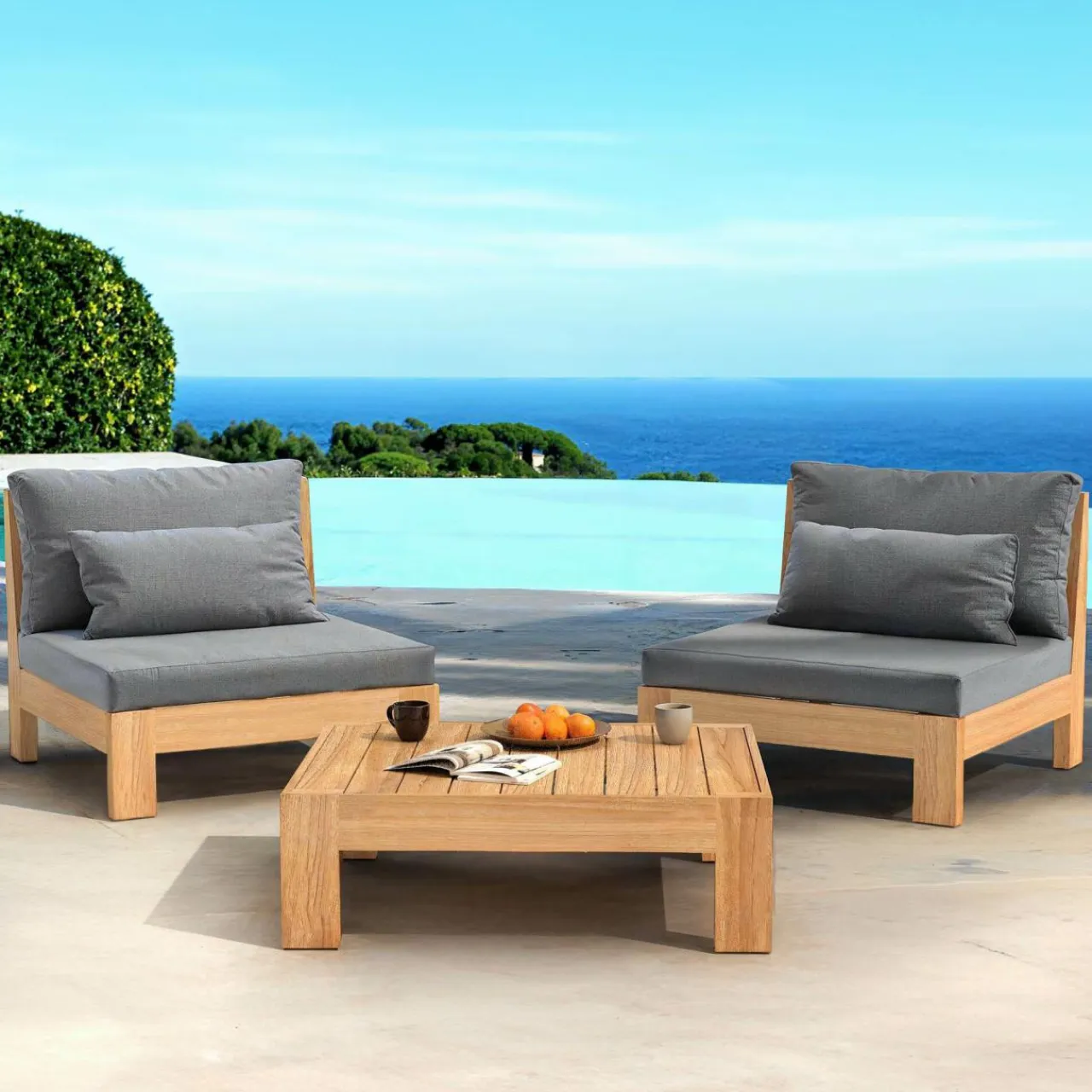 MOBELLIA Fauteuil de jardin bois d'acacia Bornéo Gris Anthracite Best