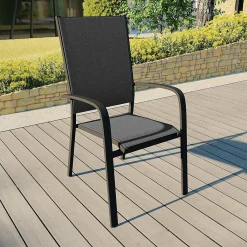 MOBELLIA Fauteuil de jardin dossier haut aluminium empilable Murano Gris Anthracite
