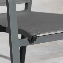 MOBELLIA Fauteuil de jardin dossier haut aluminium empilable Murano Gris Anthracite