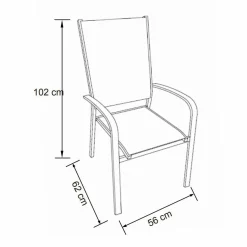 MOBELLIA Fauteuil de jardin dossier haut aluminium empilable Murano Gris Anthracite