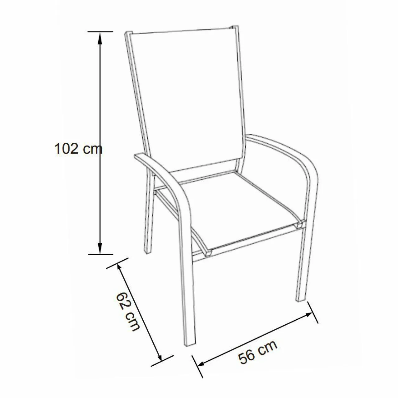 MOBELLIA Fauteuil de jardin dossier haut aluminium empilable Murano Gris Anthracite