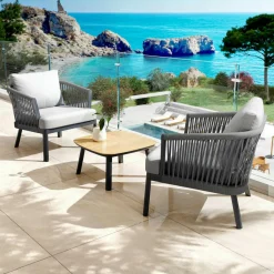 MOBELLIA Fauteuil de jardin détente en aluminium Amalfi Gris anthracite et gris clair Anthracite - Gris Clair Sale
