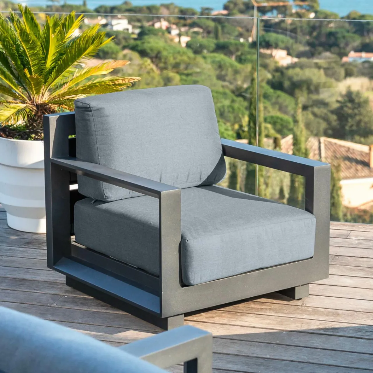 MOBELLIA Fauteuil de jardin détente en aluminium Elba Gris Anthracite Clearance