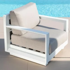 MOBELLIA Fauteuil de jardin détente en aluminium Elba Blanc et taupe Blanc - Taupe Discount